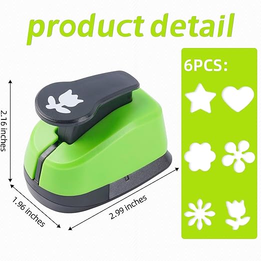 Heart Punch, Flower Hole Punches, Flower Punch, Flowers Paper Punches, 1 inch Hole Puncher for Crafts, 6PCS Flowers Shape Hole Puncher, Heart PaperPunch, Star HolePunch for Scrapbooking
