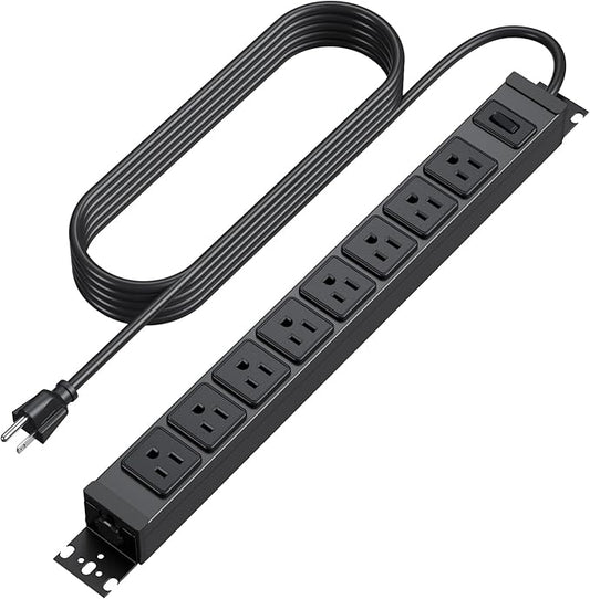 HHSOET Metal 360° Rotating Mountable Power Strip, 8 Outlet Gaming Table Mounted Outlet Strip, Heavy Duty Wall Mount Surge Protector with Switch, 15A 125V 1875W, 15ft Power Cord.(Black)