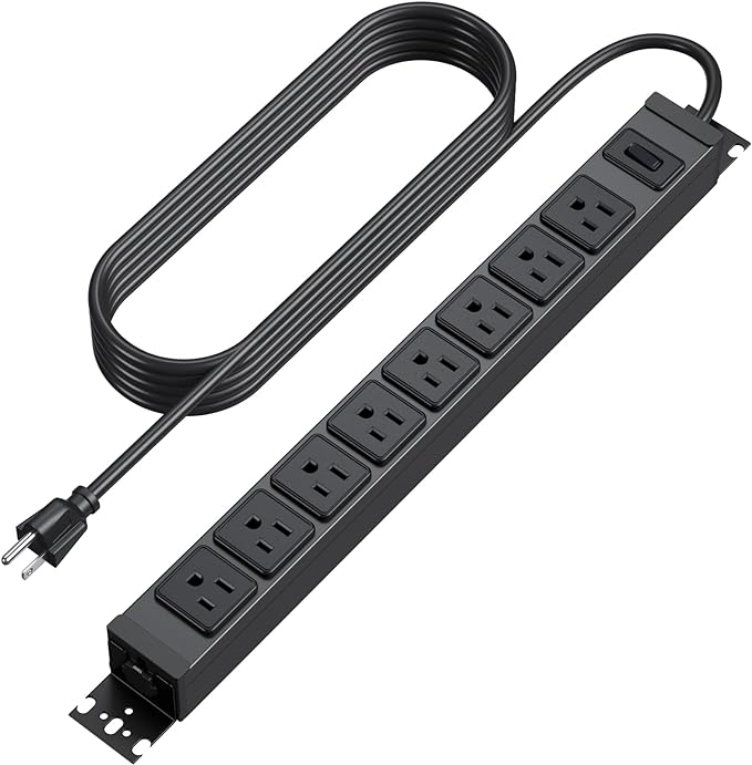 HHSOET Metal 360° Rotating Mountable Power Strip, 8 Outlet Gaming Table Mounted Outlet Strip, Heavy Duty Wall Mount Surge Protector with Switch, 15A 125V 1875W, 6ft Power Cord.(Black)