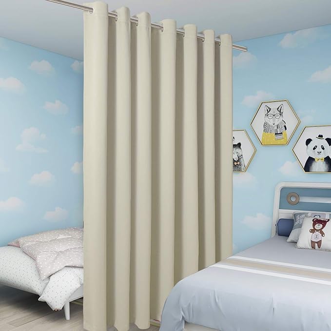 BONZER Room Divider Blackout Curtain Extra Wide Room Darkening Total Privacy Wall Noise Reducing for Living Room, 96L x 150W Inch (8L x 12.5W ft), 1 Panel, Cream