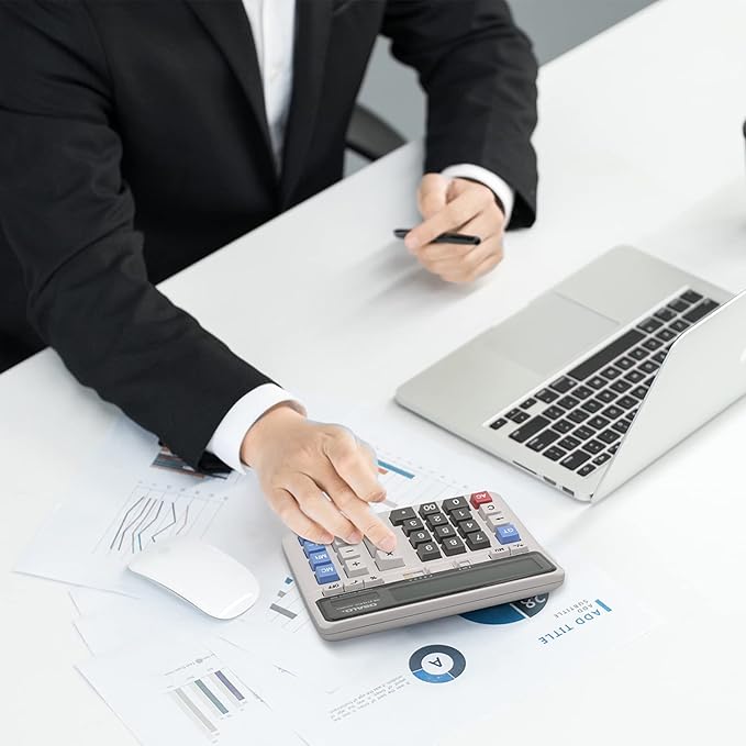 Desktop Calculator Extra Large LCD Display 12-Digit Big Number Accounting Calculator with Giant Response Button, Battery & Solar Powered, Perfect for Office Business Home Daily Use(OS-2135)