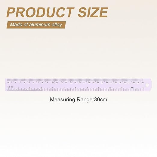 HARFINGTON 2pcs Metal Straight Ruler 30cm Metric SAE Aluminum Alloy Measuring Rulers Scale Tool with Hole for Measure Study Reading Classroom Office, Purple