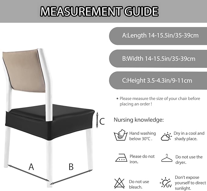 CWK Waterproof PU Leather Dining Chair Covers Set of 4-Stretchable Chair Seat Slipcovers, Removable & Washable Protector for Dining Room,Home,Office,Wedding,Rear Covers (PU-Back)