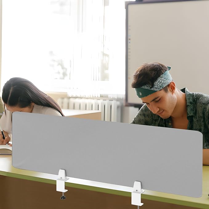 Desk Divider 4 Pcs Desk Privacy Panel 47.2''L x 15.8W'' Office Partitions Grey Acrylic Panel Pack of 4 Desk Divider Partition with Adjustable Universal Base Brand: Yeaborn