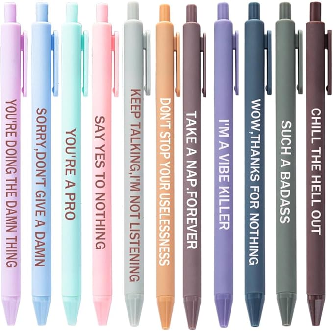Funny Pens Set for Adults, Swear Word Daily Ballpoint Pen, Premium Novelty Pens Set Days of The Week Pens Dirty Cuss Word Pens for Each Day Funny Office Gifts for Coworkers (J)