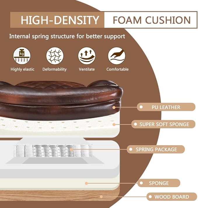 Ergonomic Office Chair with Foot Rest, Executive Chair with Footrest PU Leather Computer Chair, Big and Tall Chair Reclining Desk Chair, Thick Padded Coil Spring Seat, 400 lbs Capacity (Brown)