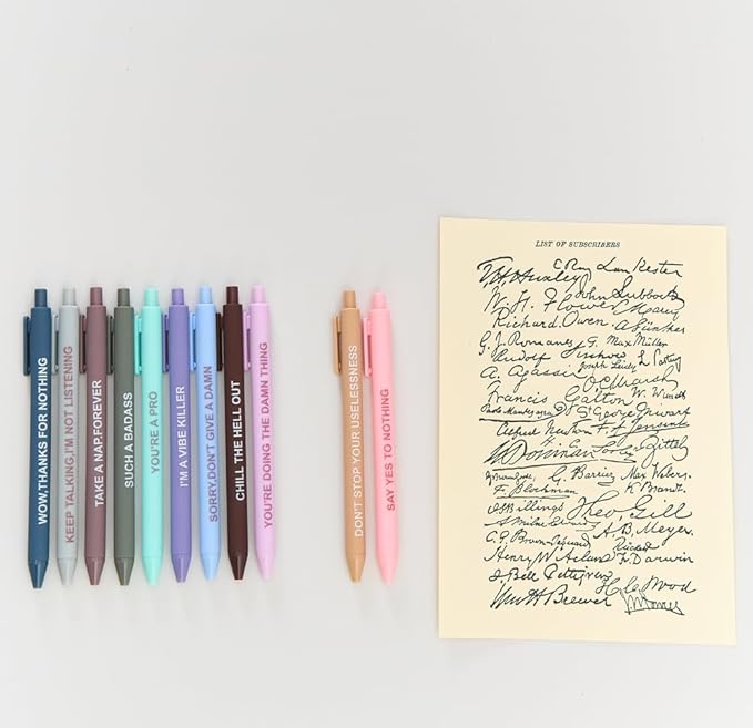 Funny Pens Set for Adults, Swear Word Daily Ballpoint Pen, Premium Novelty Pens Set Days of The Week Pens Dirty Cuss Word Pens for Each Day Funny Office Gifts for Coworkers (J)