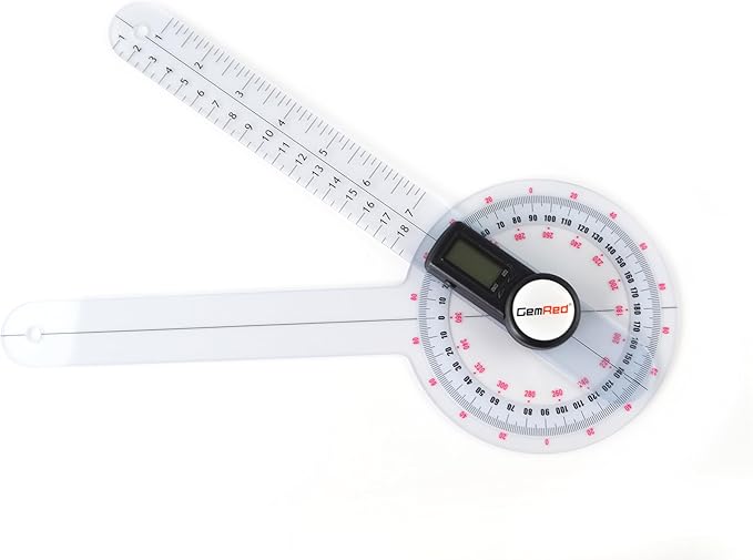GemRed 12" Digital Goniometer 360 Degree Physical Therapy Plastic Protractor for Joint Range of Motion ROM Measurement
