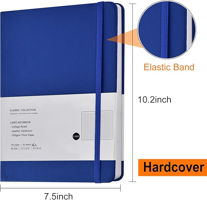 Coopay 3 Pack B5 Journal Notebooks Classic Ruled Notebooks Hardcover Lined Journals for Office Home School Business Writing Note Taking, 10.2 x 7.5 inch, 100GSM Thick Paper, 160 Pages (Gray/Blue/Red)