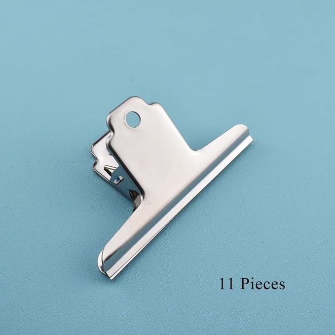 HAHIYO 4inch Silver Bulldog Clips Metal File Hinge Binder Clamps Save Space Strong Spring Jaws Rock Solid Grip Book Lay Flat Deburred Edge for Hang Photos Wall Grid Dog Food 11PCS