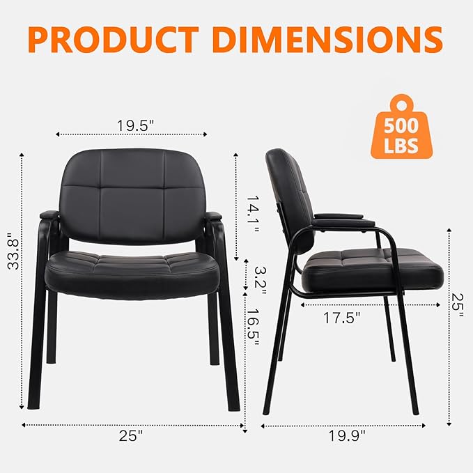 CLATINA Big & Tall 500 lbs Waiting Room Guest Chair, Leather Office Reception Chair No Wheels with Padded Arms for Elderly Home Desk Conference Room Lobby Side Salon Clinic, Black(4 Pack)