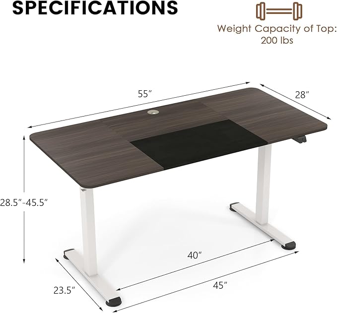 GOFLAME Height Adjustable Electric Standing Desk, 55 x 28 Inch Sit Stand Up Electric Desk with Headphone Hook, Ergonomic Standing Workstation, Electric Standing Desk with Metal Frame, Dark Grey