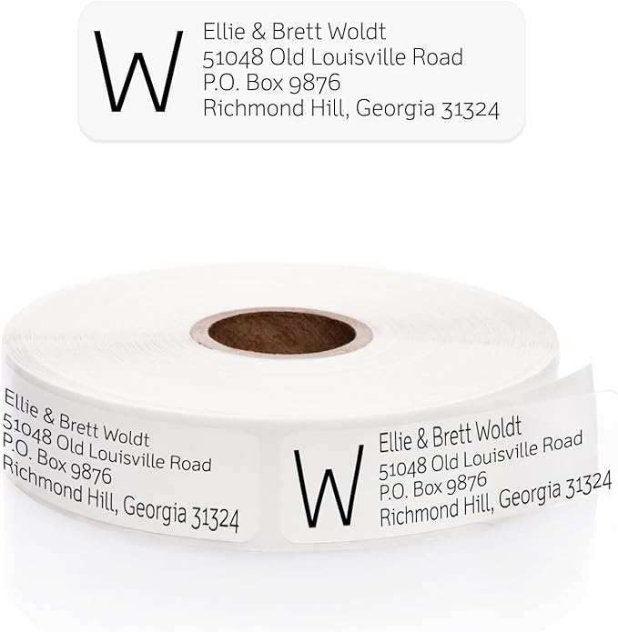 Clear Monogram Rolled Address Labels / 250 Personalized Return Address Labels/Designer Address Stickers in Elegant Plastic Dispenser