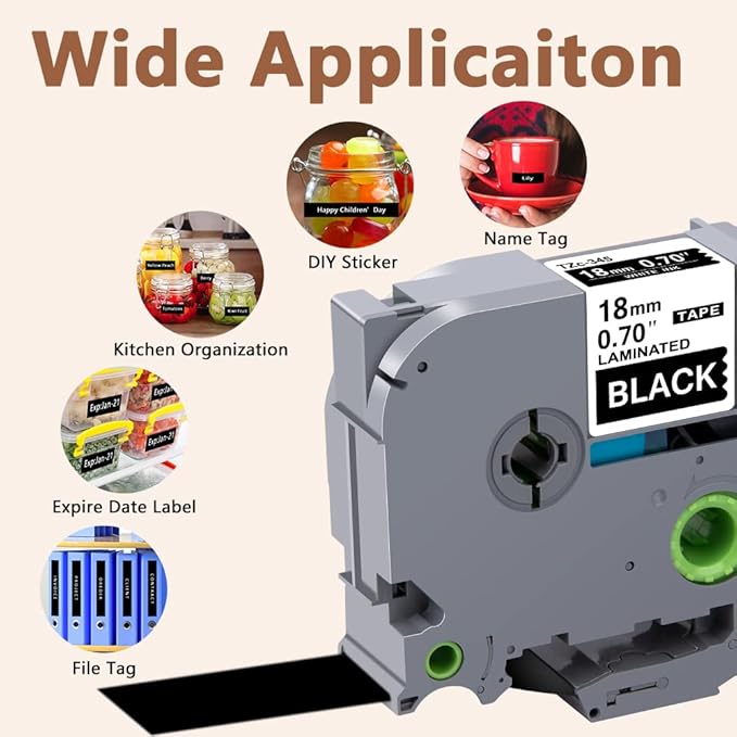 Hehua Tze Tz 18mm 0.7 Laminated Black Tape Compatible for Brother P-Touch TZe-345 TZe345 TZ-345 TZ345 Label for Ptouch PT D400 D600 D610 P710bt, 3/4'' x 26.2ft White on Black, 3 Pack