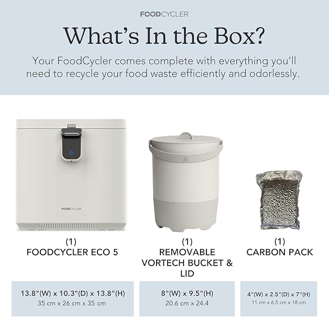 Food Cycler Eco 5 Award-Winning Kitchen Food Recycler | Indoor Composter Bin Alternative | Electric Countertop Food Disposer with Odorless 5L Indoor Food Waste Bin for Easy Waste Management | White