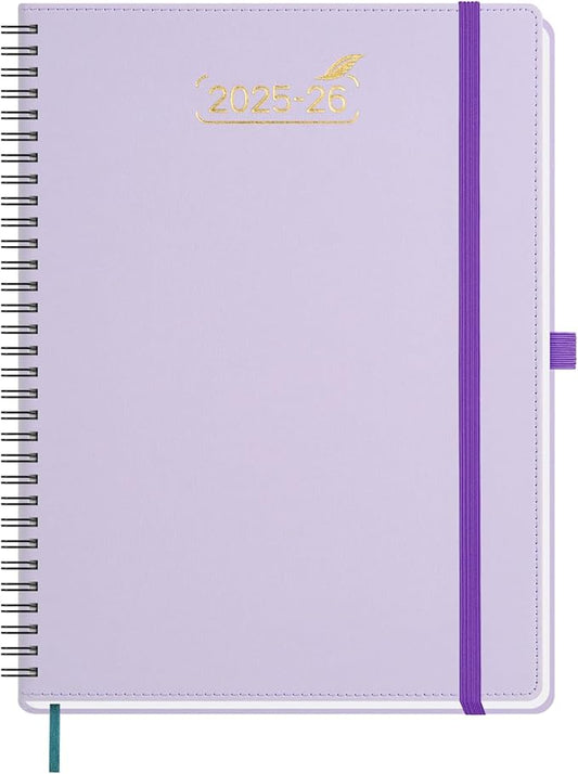 BEZEND Weekly Planner 2025-2026 with 2 Columns, 8.5" x 11" Academic Calendar 18 Months (Jul 25-Dec 26) Life Work Appointment Book with Monthly Tab, PU Leather Softcover Spiral - Lilac