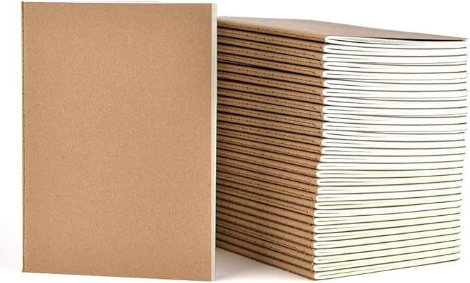 Bulk A5 Journal Notebook, Kraft Cover 60 Pages Lined Paper Journal for Traveler, Notes, Memo - Bulk Journals Sewn Brown Notebook for School Supplies, Office Supplie (line 60pages, 30pack)