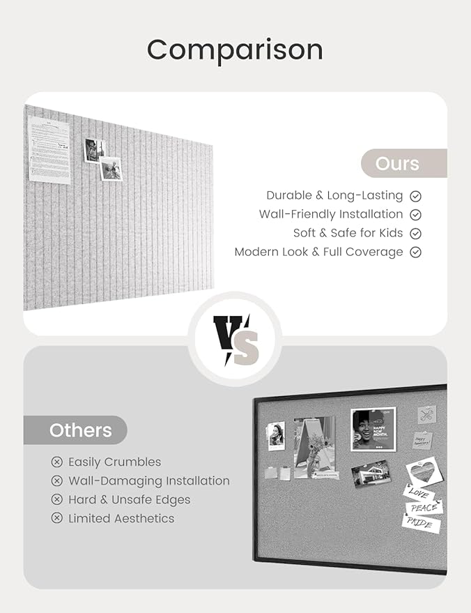 Bumusty Large Cork Board Alternative-47 x35 Felt Bulletin Board Tiles, with 30 Pushpins, 70 Adhesive Tabs, 12-Pack Slat Wall Paneling, Cork Boards for Office Push Pin Board Felt Board-Marble Gray