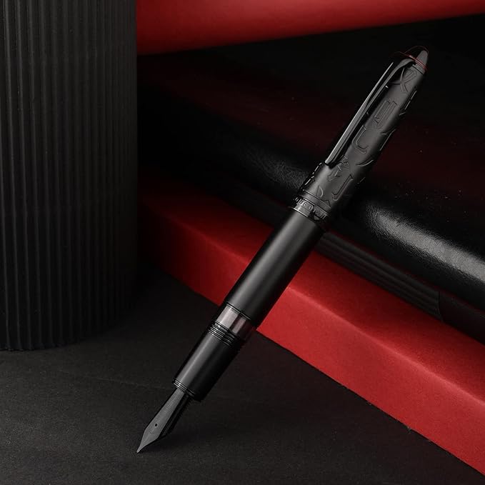 Hongdian N6 Black Metal Resin Piston Fountain Pen, Extra Fine Nib Classic Pen, Includes Metal Box Writing Pen
