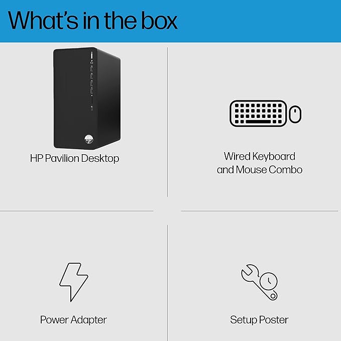 HP Pavilion Tower Desktop Computer, Intel 8-Core i7-10700F up to 4.8GHz, 64GB DDR4 RAM, 4TB PCIe SSD, GeForce GT 610 2GB, WiFi 6, Bluetooth, RJ-45, Type-C, KB & Mouse, Black, Windows 11 Pro, Tichang