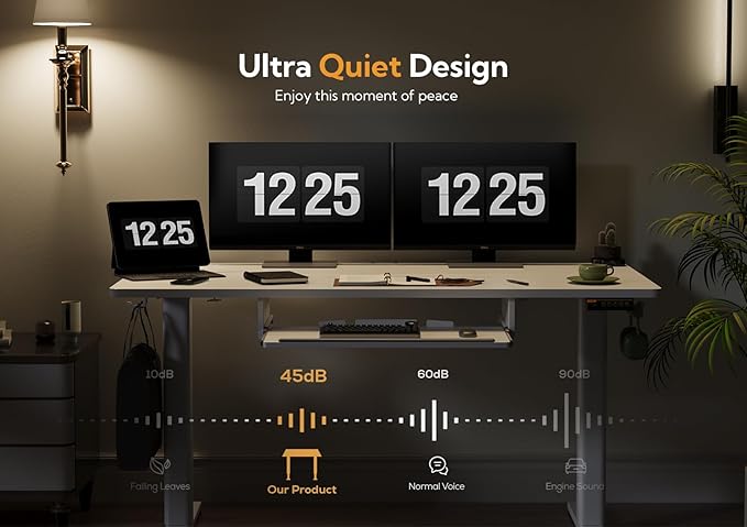 Claiks Standing Desk with Keyboard Tray, Electric Standing Desk Adjustable Height, 55x24 Inches Sit Stand up Desks with Splice Board, Raising Desks for Home Office, White