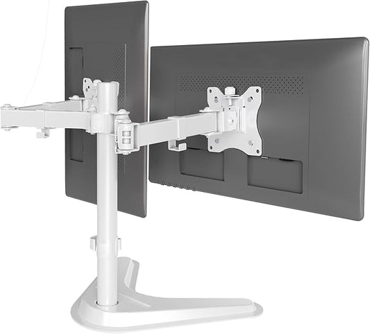 Claiks Dual Monitor Mount, Ergonomic Adjustable Monitor Arm for Max 32 inch Screens, Adjustable Computer Monitor Stand up to 40 lbs, VESA Mounting Holes 75&100mm, White