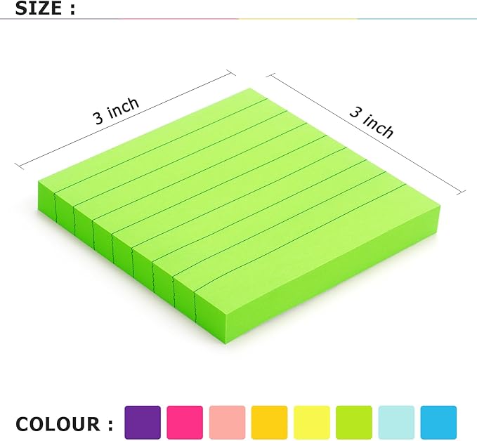 Eastern Wolf 8 Pads Lined Sticky Notes 3x3 Sticky Notes with Lines Self-Stick Note Pads 8 Bright Multi Colors, 85 Sheets/Pad