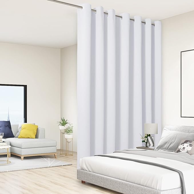 BONZER Extra Wide Room Divider Curtain Screen Partitions Total Privacy Wall Blackout Curtains for Shared Room, 108L x 108W Inch (9L x 9W ft), 1 Panel, Greyish White