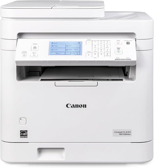 Canon imageCLASS MF289dw - Monochrome, Duplex, Wireless Laser Printer, All-in-One Print, Copy, Scan, Fax, Auto Document Feeder, 1 Year Limited Warranty, 35 PPM, White