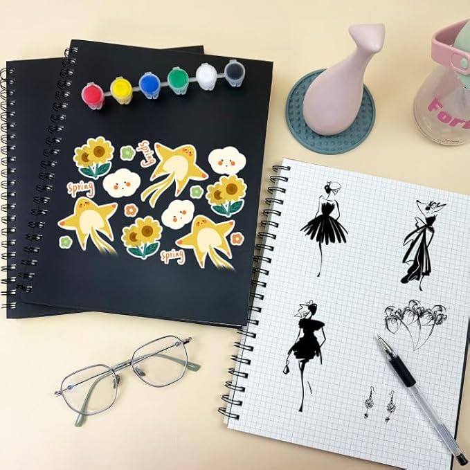 Graph Paper Spiral Notebook-A4 Grid Journal 8.5" x 11" - 4 Pack 160 Pages 100GSM Thick Paper Large Hardcover Notebooks for Note Taking Engineering Graphing Work School Supplies,Black