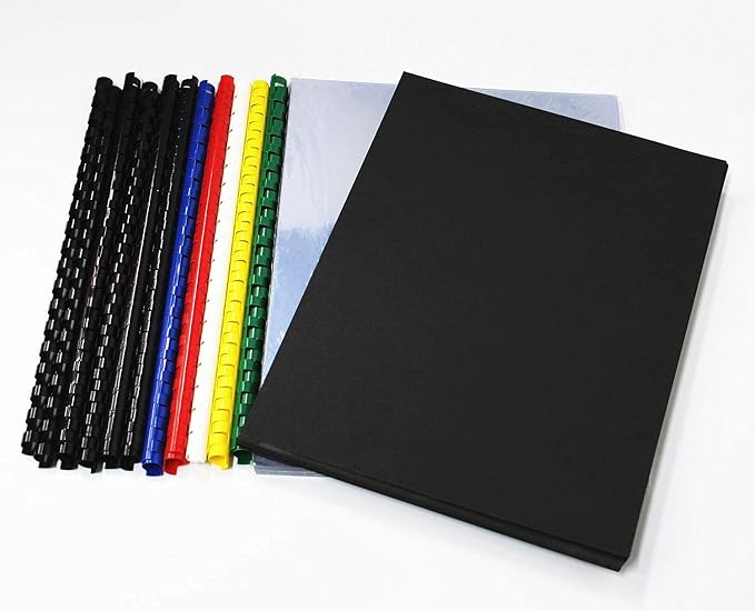 HOUYEE Binding Covers and Combs Set, 8.5x11 Inches, Including 50 Pcs Leather Texture Paper Binding Covers, 50 Pcs 8 Mil Clear PVC Sheets and 20 Pcs Assorted Combs