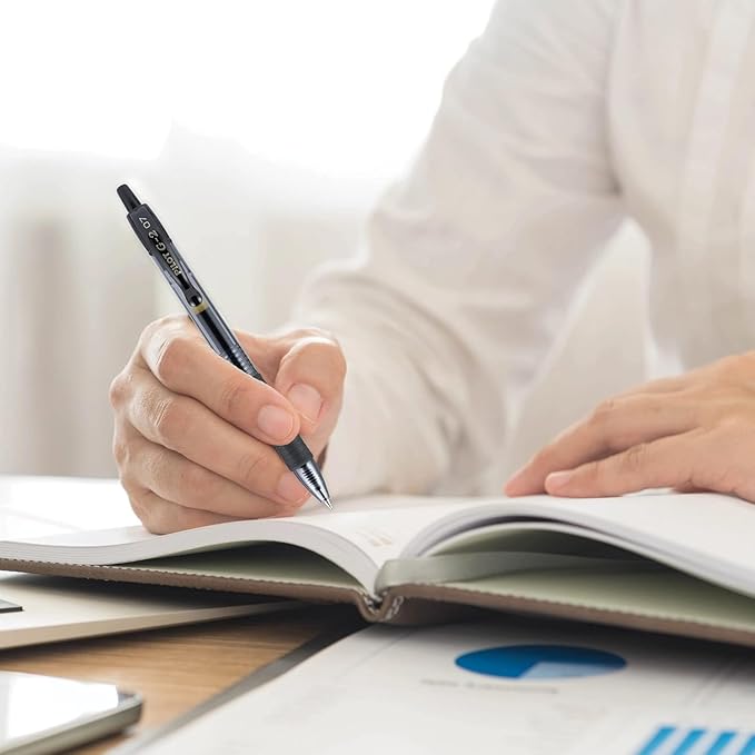 G2 Retractable Premium Gel Ink Roller Ball Pens Ultra Fine Point (.38mm) Blue Ink 6 pack; Refillable & Premium Comfort Grip Bundle with Plastic Reusable Pouch