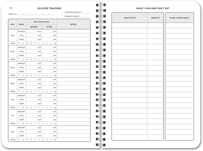 BookFactory Glucose Log Book Glucose Monitoring Logbook Personal Medical Tracking Notebook - 104 Pages, 6'' x 9'', Wire-O (Made in USA)