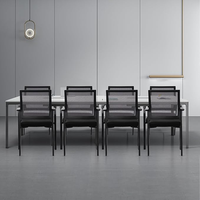 Desk Chair No Wheels, Arm Chair with Ergonomic Lumbar Support and Thickened Seats Cushion, Waiting Room Chairs for Office School Church Guest Reception, 8 Pack Black