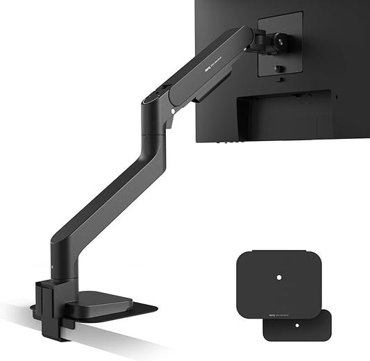 BenQ BSH01 Ergo Monitor Arm -Gas Spring Monitor Stand for Up to 45'' & 44lbs Screens, Heavy Duty, Quick Installation, No Sagging, Top Clamp and Grommet Base, Reinforcement Plate, VESA 75x75 &100x100mm