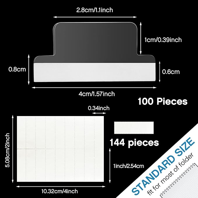 Gueevin Insertable Self Adhesive Tabs with Printable Inserts, 1 Inch Clear Index Tabs, 100 Pieces