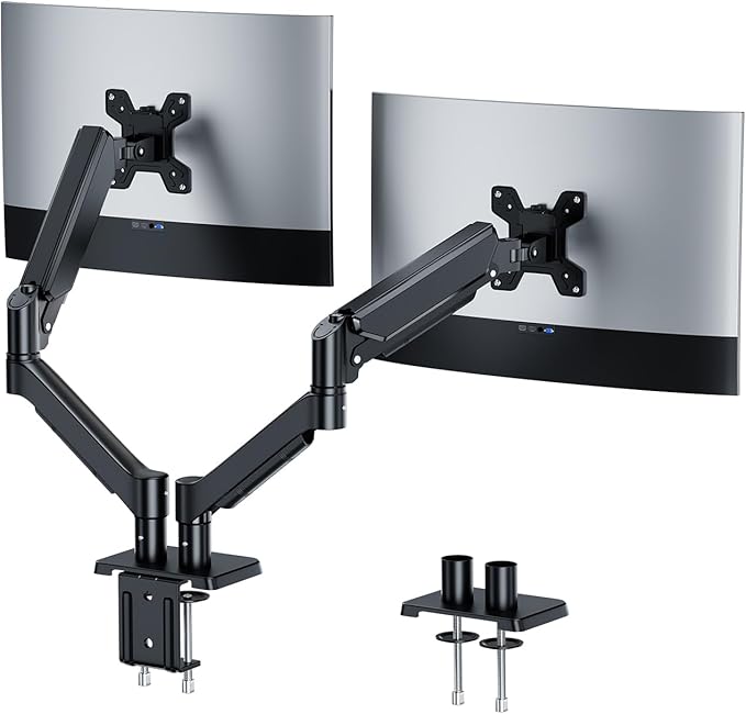 Dual Monitor Mount for Desk, Adjustable Monitor Desk Mount Swivel Vesa Bracket with C Clamp, Computer Monitor Arm Up to 32 Inches, Black