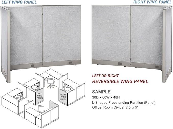 GOF Freestanding L Shaped Office Partition, Large Fabric Room Divider Panel, 30" D x 60" W x 48" H