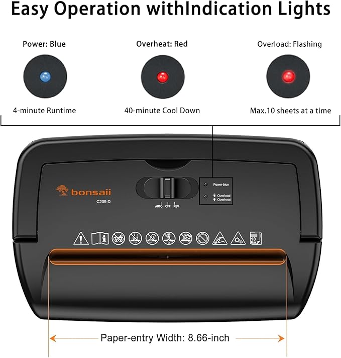 Bonsaii 10-Sheet Cross-Cut Shredder, Heavy-Duty Paper Shredder for Home Office, Handles Credit Cards, Staples, and Paper Clips, 5.5-Gallon Bin with Clear Viewing Window