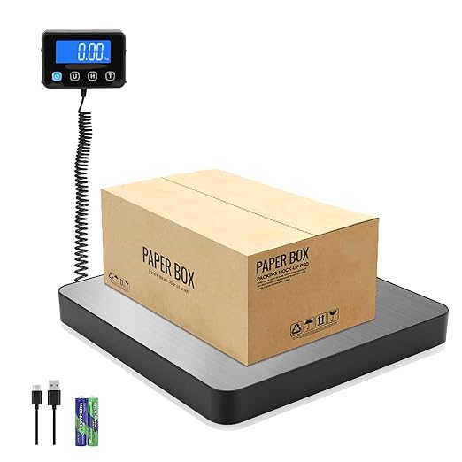 Digital Shipping Scale, 5g High Accuracy 440 lb Postal Scale with Hold and Tare Functions for Parcels/Luggage/Home, Manual/Auto Shutoff, Extended LCD Display, Batteries and AC Adapter Included