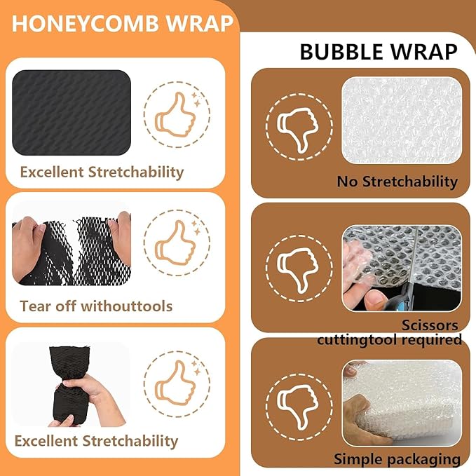 Honeycomb Packing Paper, 12" x 100' Packing Paper Substitute Alternative for Bubble Cushioning Wrap for Moving Shipping Packaging, Recyclable Moving Supplies Bubble Packing Wrap Roll-Black