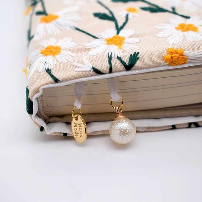 BLBMH Bible Cover for Women Embroidery Book Covers for Paperbacks Fit for 5.5x8.5 inch Book Bible Adjustable Book Sleeve Cover Soft Cloth Protector for Novels - Daisy 2 8.5in