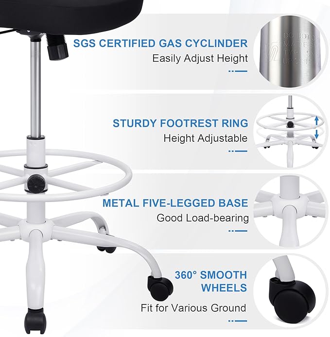 HYLONE Tall Drafting Chair Standing Desk Chair with Flip-Up Armrests, Adjustable Height Ergonomic Office Chair with Footrest Ring - High Stool Chair for Standing Desk (Black Mesh&White Base)