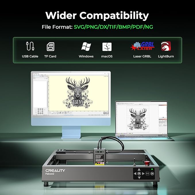 CREALITY FALCON2 22W Laser Engraver Machine with Air Assist and Rotary Roller, 220W High Accuracy Laser Engraver and Cutter Machine for Cylindrical Objects, 25000mm/min Faster Engraving
