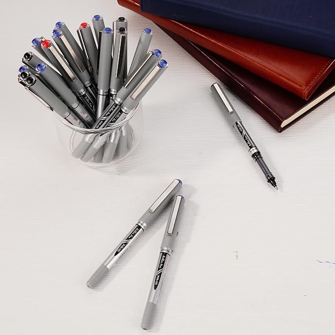 EYEYE Black Rollerball Pens 1.0mm, 8 Pack Bold Point Roller Ball Pen Quick Dry, Liquid Ink Pen Fine Point Smooth Writing Pens for Journaling, Note Taking, Office, School Supplies