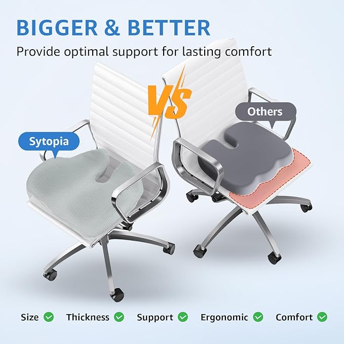 Extra Large Office Chair Cushion, 19" x 17" Ergonomic Memory Foam Seat Cushion for Tailbone, Back, Sciatica & Hip Pain Relief, Booster Pad for Sitting & Driving, Removable Washable Cover, Grey