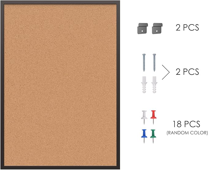 Board2by Cork Board Bulletin Board 36 x 48, Black Wood Framed 4x3 Corkboard, Office Board for Wall Cork, Large Wall Mounted Notice Pin Board with 18 Push Pins for School, Home & Office
