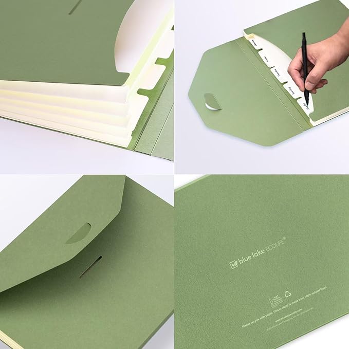 Blue Lake ECOLIFE File Folders Accordion Organizer Plastic Free 6 Pocket Expanding Folders Green