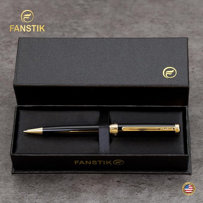 Customized Black & Gold Luxury ballpoint pen (Made In USA) fancy gift set for women, Real 24K Gold Plating, Professional executive pen gift set for men (Lux Custom-BallPoint Black-Gold)