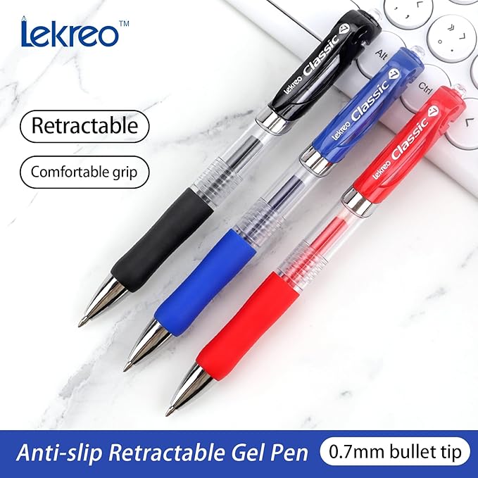 Classic Retractable Gel Roller Pens, 0.7mm Fine Point, Red Ink (Red - 12 Packs)